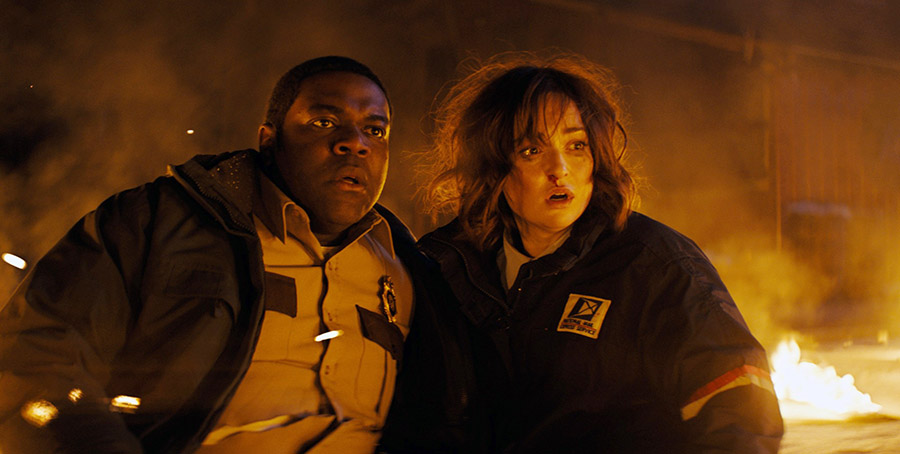 Sam Richardson and MIlana Vayntrub in Werewolves Within