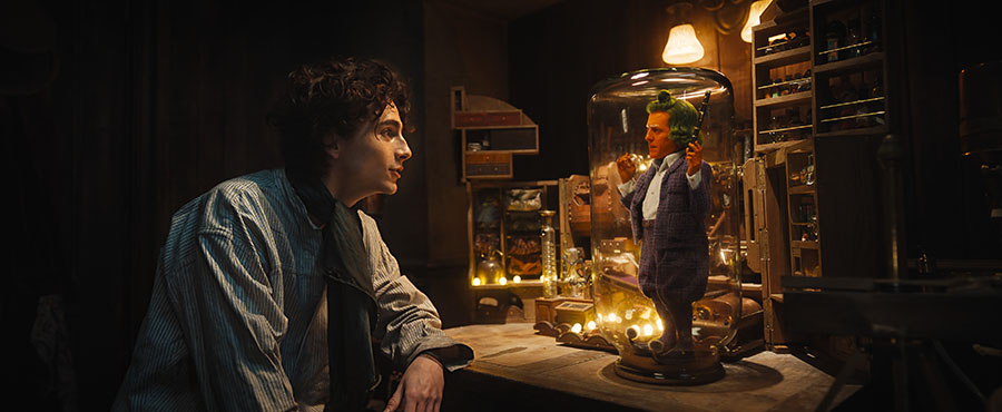 Timothee Chalamet and Hugh Grant in Wonka