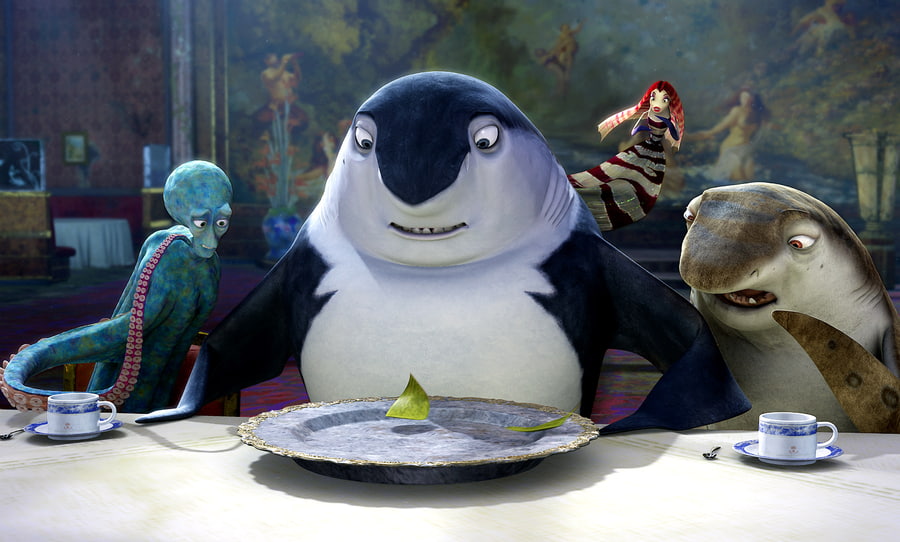 Characters from Shark Tale looking at a plate